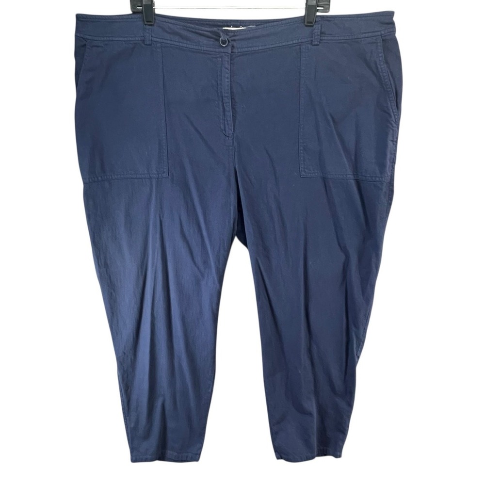 Eileen Fisher Pants Womens 20W Blue Organic Cotton Twill Pockets Tapered Classic